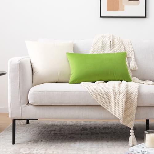 Image of Mixhug Decorative Throw Pillow Covers, Velvet Cushion Covers, Solid Throw Pillow Cases for Couch and Bed, Cream, 16 x 16 Inches, Set of 2