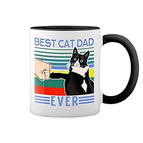 Best Cat Dad Ever Caneca de café branca vintage com RIM preto e alça Mug