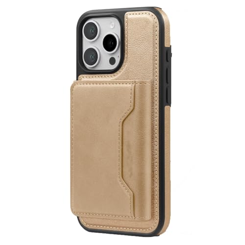 Coque pour iPhone 16 Pro Max en cuir portefeuille avec étui magnétique or protection antichoc