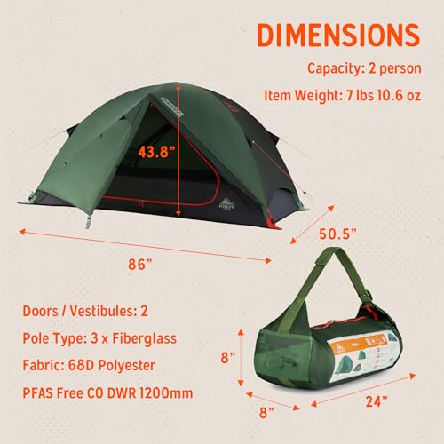 Image of Kelty Wireless Freestanding Camping Tent, 2 4 or 6 Person Size, Huge Interior and Peak Height, Intuitive + Easy to Pitch, Color Coded Setup