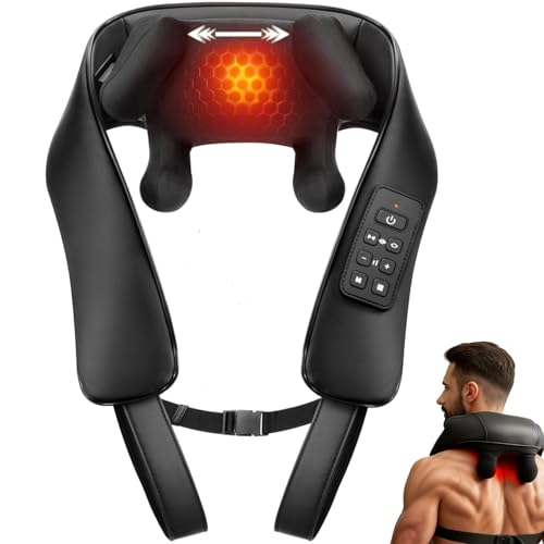 Shiatsu Neck Massager with Heat for Pain Relief Deep Tissue Upgraded Adjustable Width 4D Kneading Shoulder Massage Electric Back Massage Pillow Gifts for Women Men Mom Dad Mothers Day
