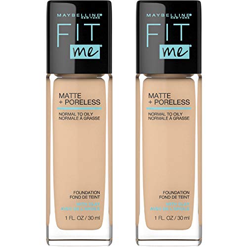 MAYBELLINE Fit Me Matte + Poreless Liquid Foundation Makeup, Natural Beige, 2 COUNT Oil-Free Foundation