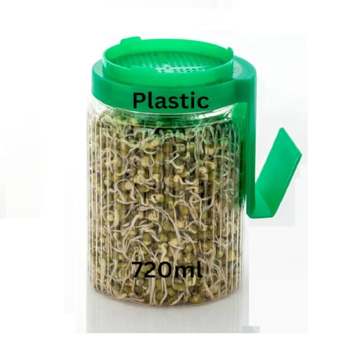 Image of Plastic Sprout Maker Jar with Handle & Strainer Lid | 720 ml Seed Germination Container for Moong, Chana, Mixed Sprouts | BPA-Free Kitchen Storage & Sprouting Jar (Plastic)