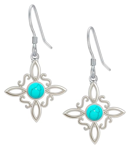 Pendientes Nudo de Bruja de Plata de Ley 925 con distintas Piedras Naturales, Nudo de bruja celta Estilo Vintage Amuleto (Turquesa, Nudo de Bruja Celta)