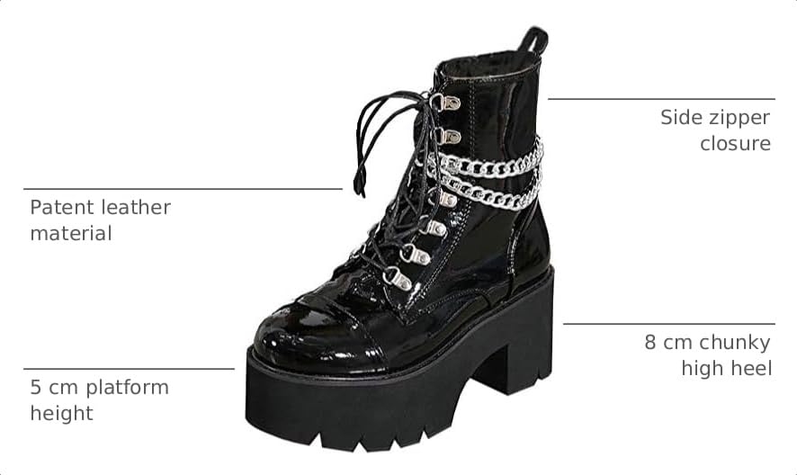 Image of Parisuit Womens Goth Patent Ankle Boots Platform Chunky Combat Boots