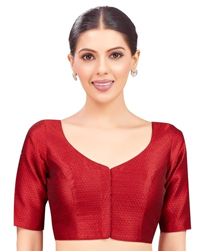 Image of Studio Shringaar Women's Brocade Half Sleeve Bright Readymade Saree Blouse