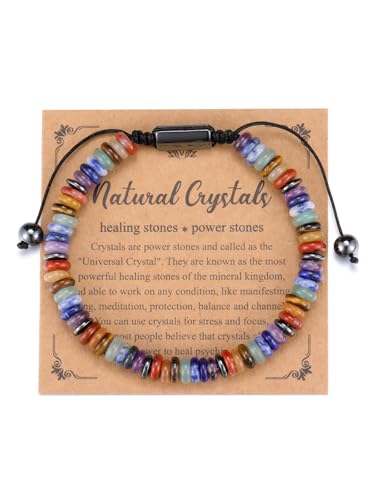 GEHECRST 7 Chakra Armband Edelstein Armbänder Natürliche Chakra Steine Yoga Armband Healing Reiki Energietherapie Glückbringen Edelstein für Damen Herren (Stil 6)