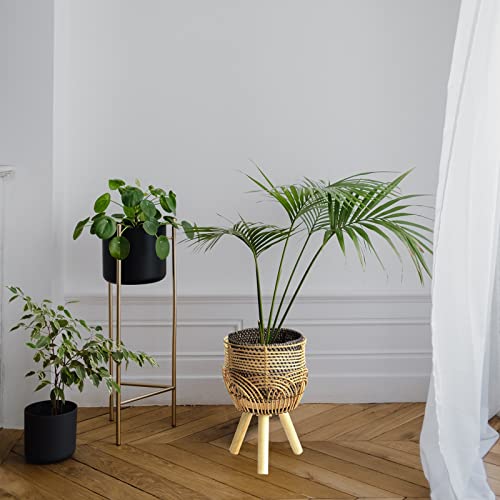 Rattan Woven Indoor Plant Stand Round Floor Rattan Plant Stand Holder Bamboo Woven Plant Pot On Wooden Standing Legs For Living Room Balcony Decor #TOP1