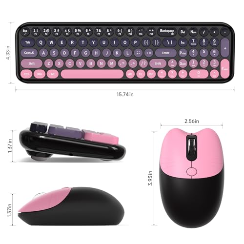 Image of KNOWSQT Wireless Keyboard and Mouse Combo - CherryPink-Gradient 2.4G Full-Size Typewriter Cute Colorful Keyboards - USB Plug and Play, for Windows, Laptop, Computer, PC, Desktop