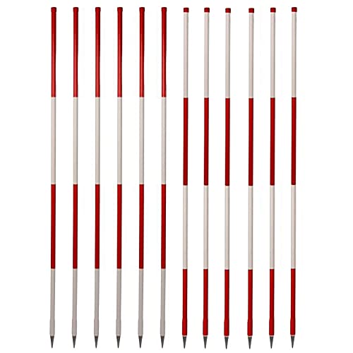 VOLMER VERMESSUNGSGERÄTE- & AKKU-SERVICE - Stahlrohr-Fluchtstäbe - Bau-Qualität - 2.00 m (12 Stück) - Stahlspitze rund - rot/weiß und weiß/rot