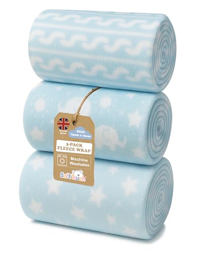 Soft Touch Newborn Essentials Baby Fleece Blanket Set 3x 75x75cm Micro Plush for Comfort in Car Seat Cot & Pram Unisex for Baby Boys & Girls