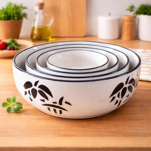 Image of Ceramic Mixing Bowl Set - 4 Pieces (1500ml, 800ml, 600ml, 400ml), Coconut White - Durable, Microwave & Dishwasher Safe - Ideal for Mixing, Serving & Storage