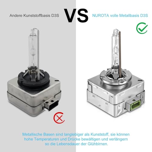 NUROTA D3S Xenon Scheinwerfer lampe mit StVZO Zulassung - Anti-UV Frontscheinwerfer - 35W 6000K Reines Weiß Xenon Birne - 2er Pack