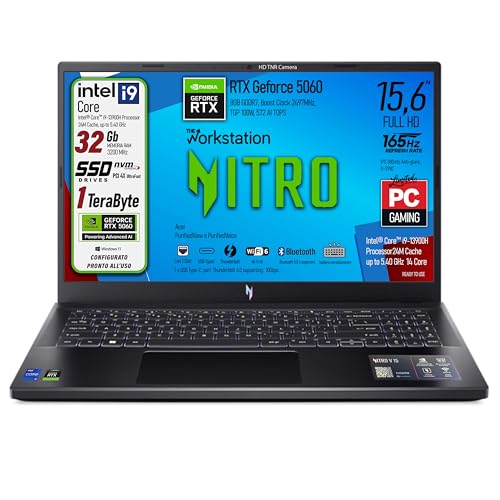 ➡️ Questo potente notebook gaming Nitro V 15 di Acer offre prestazioni eccezionali grazie al processore Intel Core i9-13900H di ultima generazione 24M Cache, fino a 5.40 GHz, RAM da 32Gb DDR4 SSD da 1 Terabyte Pci Nvme per un'esperienza fluida e reattiva. Il display Full Hd IPS da 15.6