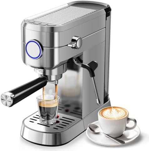 20 Bar Espresso Machine, Compact Espresso Coffee Maker with Milk Frother for Latte/Cappuccino, Auto Clean/40.5oz Removable Tank/Auto Shut-Off, Espresso Maker for Home/Office, Stainless Steel