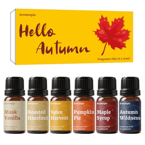 Diffuser Essential Oils Aromtopia Fall Fragrance Oil for Candle Making Essential Oils for Diffusers for Home 6x10ml Autumn Set Soap Making Scents Pumpkin Pie Musk Vanilla Autumn Wildness More