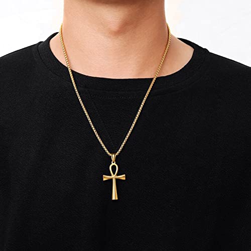 Ankh Necklace Coptic Ankh Cross Pendant Necklace Egyptian Jewelry Religious Ankh Necklace Christmas Gift for Women Men（Silver/Gold Plated）4