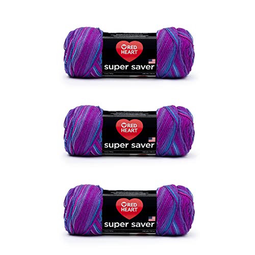 Image of Red Heart Super Saver Yarn, 3 Pack, Grape Fizz 3 Count