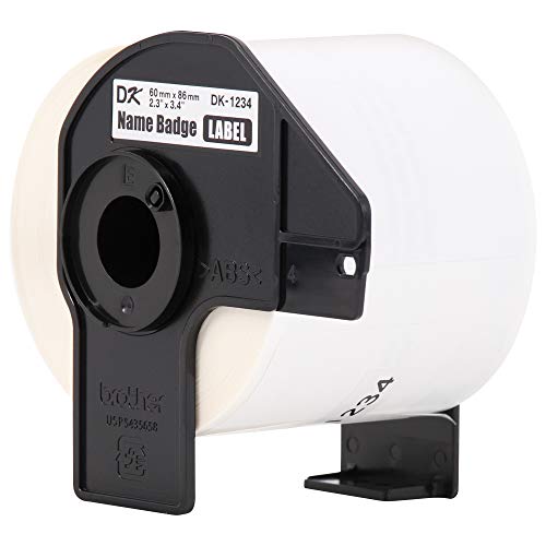 Image of Brother Genuine DK-1234 Die-Cut Name Badge Paper Labels,2.3 in x 3.4 in (60 mm x 86 mm) Adhesive Name Badge White Paper Labels,260-Labels per Roll,3 Rolls per Box,(Pack of 8)