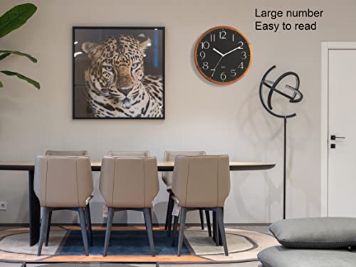 Kesin Wall Clock 12 Inch Black Wooden Wall Clocks Battery Operated Silent Non-Ticking Easy To Read Round Farmhouse Clock Home Decor For Kitchen, Living Room, Bedroom, Office #TOP5