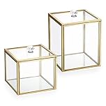 SUMTree 2 PCs Qtip Cotton Ball Holder Gold Glass Qtip Dispenser with Lid, Floss Swab Bathroom Storage Jar Canister with Crystal Handle, Glass Storage Jar for Kitchen Bathroom Dressing Table