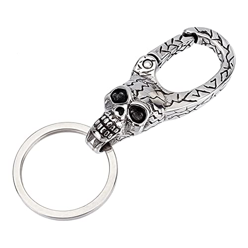 GORGECRAFT Acier Inoxydable Porte-Clés Crâne Tête Forme Fermoir Split Porte-Clés Antique Argent Clé Clip pour Hommes Femmes Bagages Décoration Clé Organisateur Accessoires Halloween Fête Cadeau