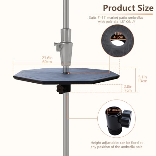 C-Hopetree 23" Patio Outdoor Umbrella Table Tray with 1.5" Hole, Small Portable Top for Backyard, Pool, Beach, Deck, Garden, Black by C-Hopetree - Image 3