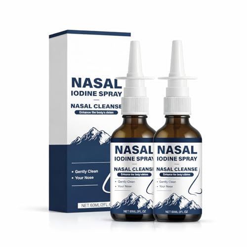 Iodine Nasal Spray for Daily Nasal Hygiene, Non-Medicated Nasal Iodine Spray, Gentle Fine Mist Nasal Cleanse with Glycerin, Alcohol & Steroid Free, 2-Pack 2 oz Bottles