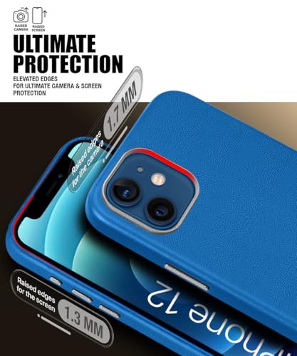 Image of WOW IMAGINE Back Cover for iPhone 12 | Shockproof Tough Leather Texture Hard Mobile Case | Ultra Slim Non-Slip Grip | Inner Velvet Fabric | Metal Camera Ring - Blue