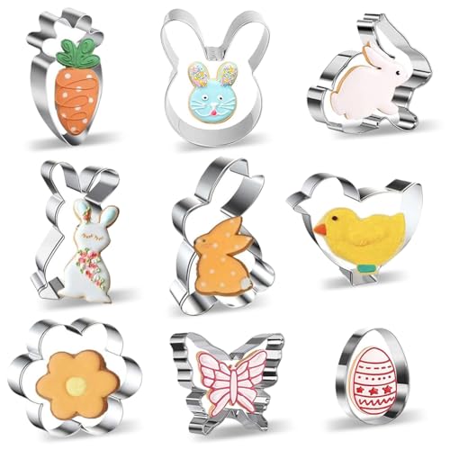 9 Stück Ausstechformen Ostern Keksausstecher Ostern Ausstecher Plätzchen Set Edelstahl Ausstechformen Oster Ausstecher Set für Kekse Bonbons Kuchen