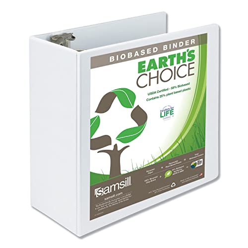 Image of Samsill Plant-Based 5 Inch Durable Round Ring, View Binder, Eco-Friendly, USDA Certified Biobased, Single, White