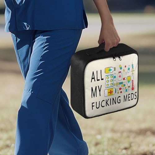 Image of Gomyblomy Travel First Aid Kit Bag Empty for Home All My Fucking Meds Print Medical Bag Portable Emergency Kit Large Capacity Storage Pouch for First Aid Supplies for Doctors Nurse