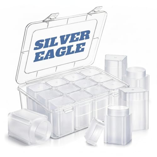 Qunclay 12 Pcs Silver Eagle Coin Tubes with 1 Plastic Storage Box Clear Holders with Lid for Collection Supplies