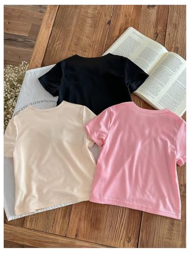 Floerns Girl's 3 Piece Heart Graphic Crew Neck T Shirt Short Sleeve Casual Cute Tee Top2