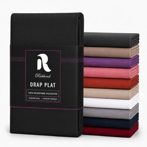 Drap Plat 2 Personnes 240x270 Microfibre - Idéal Matelas Épais - Noir