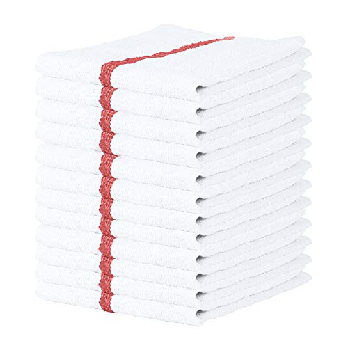 Arkwright Qwick Wick Bar Mop Towels - (Pack of 12) 100% Cotton Quick Dry Dishcloths, Super Absorbent Multipurpose Cleaning Rags for Restaurants, Kitchen, Bathroom, Hotel, 16 x 19 in, Red Stripe
