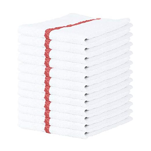 Arkwright Qwick Wick Bar Mop Towels - (Pack of 12) 100% Cotton Quick Dry Dishcloths, Super Absorbent Multipurpose Cleaning Rags for Restaurants, Kitchen, Bathroom, Hotel, 16 x 19 in, Red Stripe