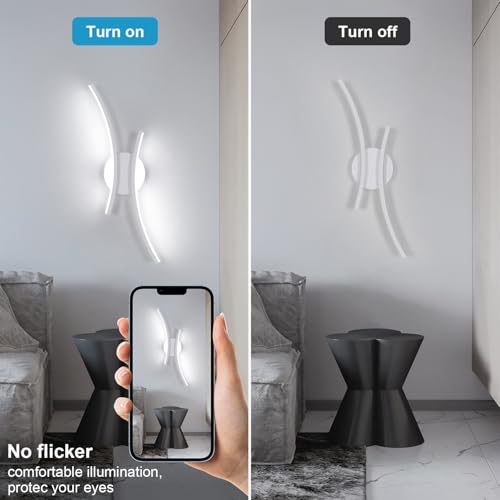 Applique LED da Parete Interno, 20W 2250LM Moderno Lampada da Parete LED, 44.5CM Bianco Lampada a Muro Creativo per Camera da Letto Bagno Soggiorno Scale Corridoio, Bianco Freddo 6500K - Illuminazione - Immagine 7