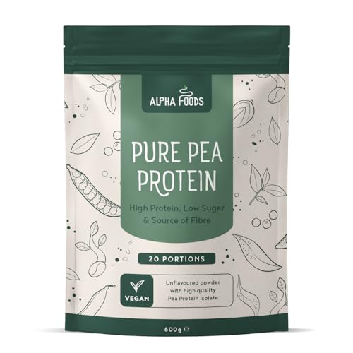 Proteína Vegana en Polvo | Natural | 100% Proteina Vegan | 23g dosis Protein Powder Puro de guisante en polvo | Aumentar o Mantener Masa Muscular | 600g | Alpha Foods