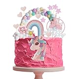 AYNKH Décoration Gâteau Licorne 17 Pièces Set Décoration Anniversaire Fille avec Arc en Ciel, Château, Toppers Macaron, Fleurs à Pompons pour Cupcakes   Décoration de Fête Thème Licorne Magique