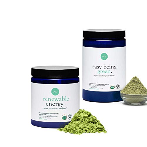 Ora Organic Pre-Workout & Greens Powder Fitness Bundle - Renewable Energy- Ceremonial Matcha Flavor Gives a Jitter-Free Energy Boost and Easy Being Green Provides 20+ Superfood Greens