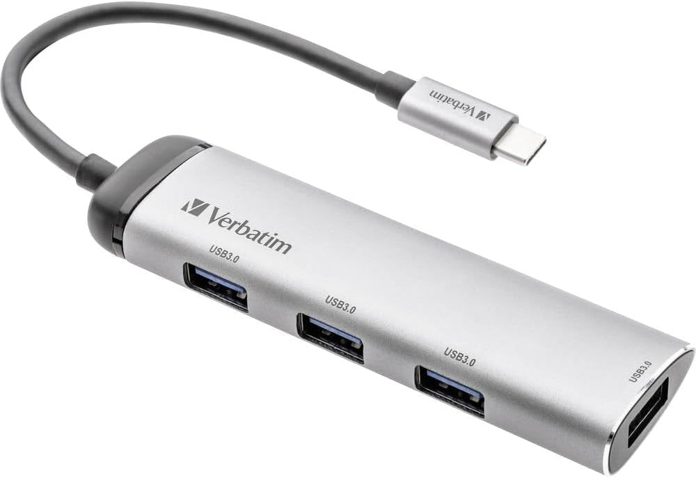 USB-C Multiport Hub, USB C Adapter Made Aluminum for Laptops MacBooks and Smartphones, Multimedia Adapter Plug with Four USB 3.2 Gen 1 Ports, Silver
