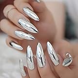 CoolNail Metallic Mirror Extra Long Stilettos Sharp False Nail Metal Silver Fake Nails Acrylic Artificial Stiletto Nail Art Fuax Ongles