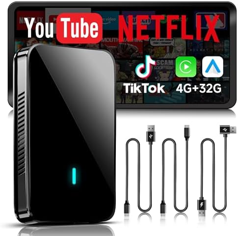 Magic CarPlay Box, Wireless CarPlay Adapter Supports for Netflix/YouTube/TF Card, 4GB+32GB AI Box Carplay, Plug & Play, Drivechat with AI Skills, Dual WiFi, Bluetooth, Fits for OEM Wired CarPlay Cars