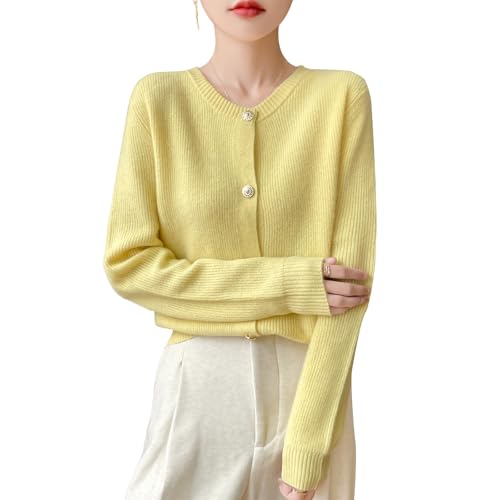 Women's 100% Merino Wool Cardigan 2025 Fall Winter Sexy Crewneck Long Sleeve Lightweight Knit Cardigan Sweater