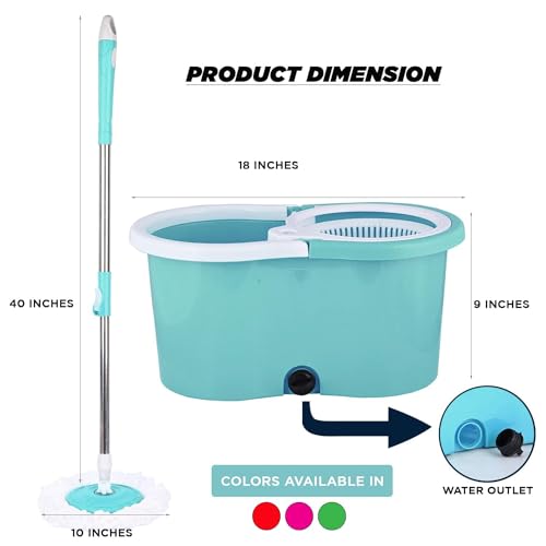 Image of Raxon InnovationBucket Quick Spin Mop with 2 Microfiber Wet Dry Mophead Floor Cleaning pocha Extendable Handle Removable Wringer 360 Floor Cleaner Mopping Set (Random Colour)(Squeez Bucket Mop)