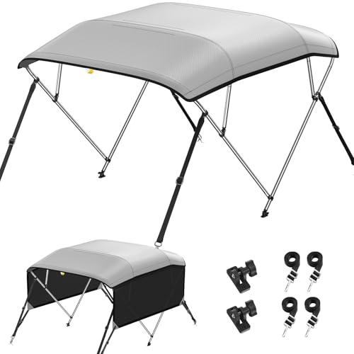 KAKIT Bimini Tops for Boats with Mesh Sides Heavy Duty Cover Adjustable 4 Straps Zippered Storage Boot(4 Bow 8'L x 54" H x 91"-96" W,Dark Gray)