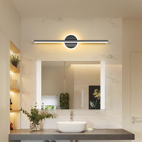 LED Baño Moderna Aplique de Pared 2 Temperaturas Color Moderno Lámpara de Pared 3000K/6000K Baño Espejo Luz de Pared Negro Aluminio Aplique de Pared Espejo de Maquillaje (Redondo Luz Cálida,40cm)