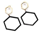 Schmuck mit Verpackung. BO1308E Ohrhänger mit doppeltem Sechskant, Stahl, Rotgold/Schwarz