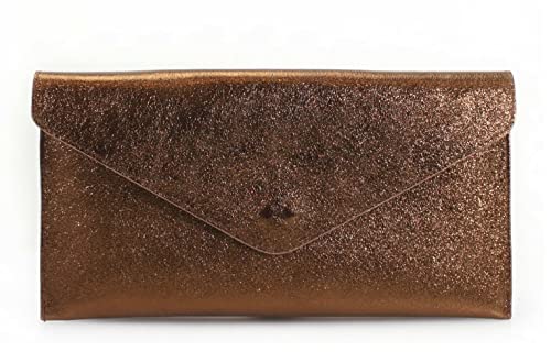 00 Women's Real Leather Envelope Clutch Evening Bag Ladies Suede Shoulder Handbag Metal Zip Closure Bag Ladies Party Handbag Women Hangout Shoulder Bag (Bronze (Real Leather))